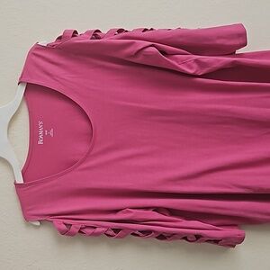 Roamans L Soft long Tunic, pink, lattice sleeve shirt, 3/4 Sleeve